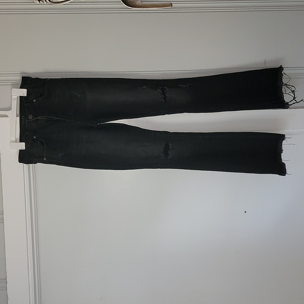 Distressed black bell bottoms